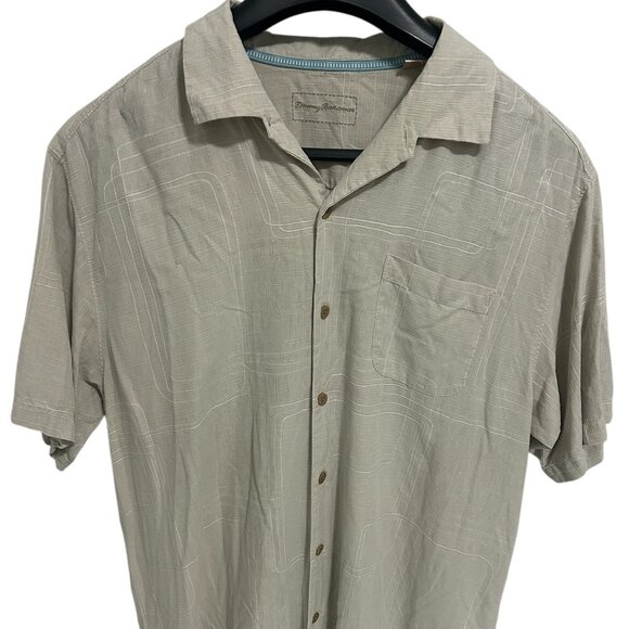 Tommy Bahama Adult Large Tan Button Up 100% Silk Shirt - Picture 1 of 7